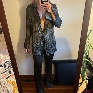 Zara Metallic Gold Shirt & Two Piece Pant Set Size Medium